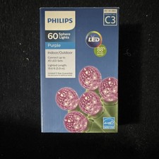 Philips 60 Sphere LED String Lights Purple Indoor Outdoor Green Cord 19.6 ft