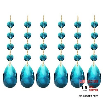 Teardrop Crystal Chandelier Pendants Beads, 6 Pack Length 38mm 120mm Sky Blue