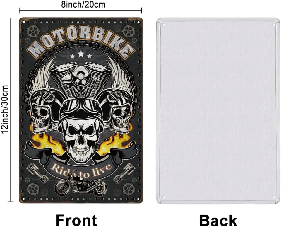 Motorcycle Skulls Tin Signs Motorcycle Engine Metal Tin Sign Ride Signs Funny Si - Image 2 of 4