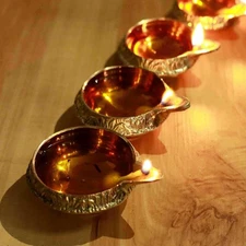 2 Brass Decorative Oil Lamp Kuber Engrave Diyas Diya Hindu Rituals Tika Puja