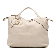 Authenticated Gucci Twill White Ivory Calf Leather Satchel