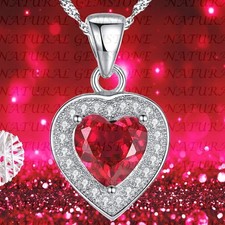 4.50Crt Heart Shape Natural Red Ruby and Diamond Pendant 18K White Gold Plated
