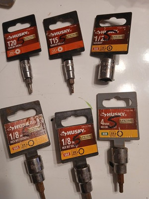 #ad 6 Piece Mixed Lot ;Husky Sockets Torx Hex Bit Different Sizes $49.99