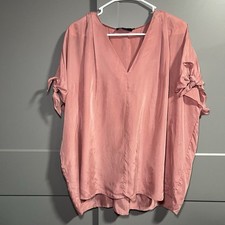 Hatch Maternity Gabrielle V-Neck Tie Relaxed Fit Blouse Pink One Size Stain 