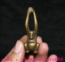 2.3" Old Chinese Dynasty Brass Feng Shui 12 Zodiac Monkey Animal Amulet Pendant