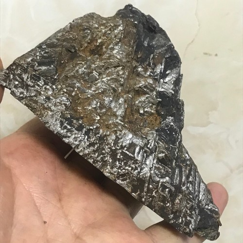 Natural Aletai Iron Meteorite 813.7 Grams End-Cut Etched Perfect Fusion Crust - Picture 6 of 15