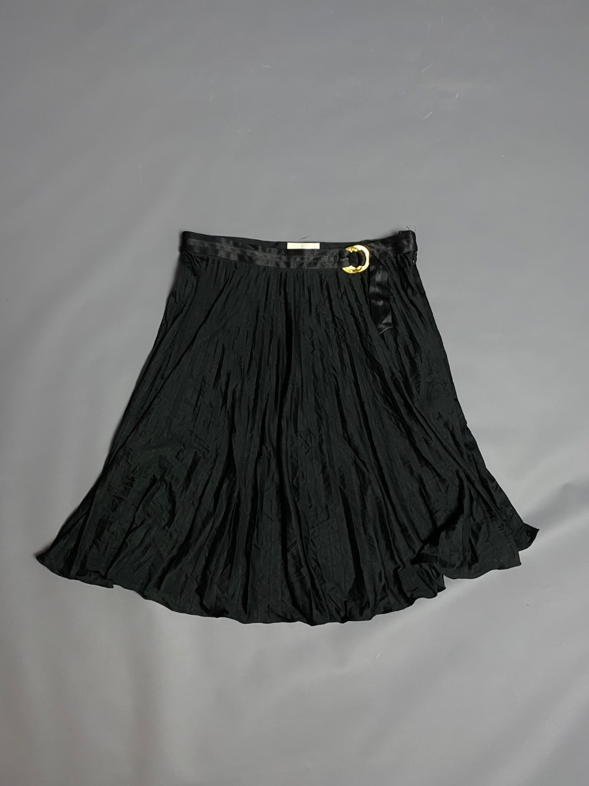 Vtg Iceberg Silk Pleated Skirt Black Gold Logo Buckle Made In Italy Sz 40 /26
