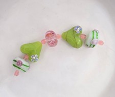 Floral Heart Lampwork Glass Beads 5 Pc. D1
