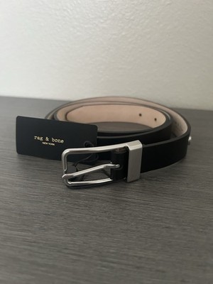 Rag & Bone Men s Black Corey Slim Leather Belt Size 34 New With Tags