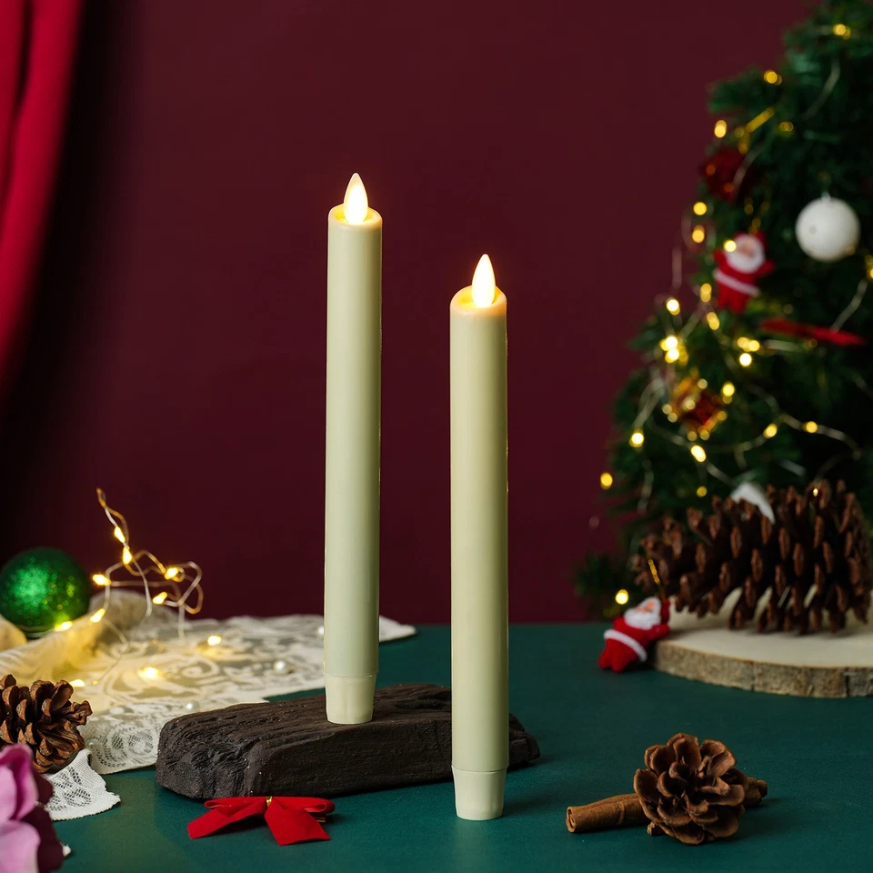 Juego de 4 velas cónicas a batería sin llama Luminara de 8" mecha móvil remota marfil Foto 3 de 4