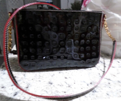 Arcadia Made In Italy Patent Leather Black Crossbody Bag Red Edge