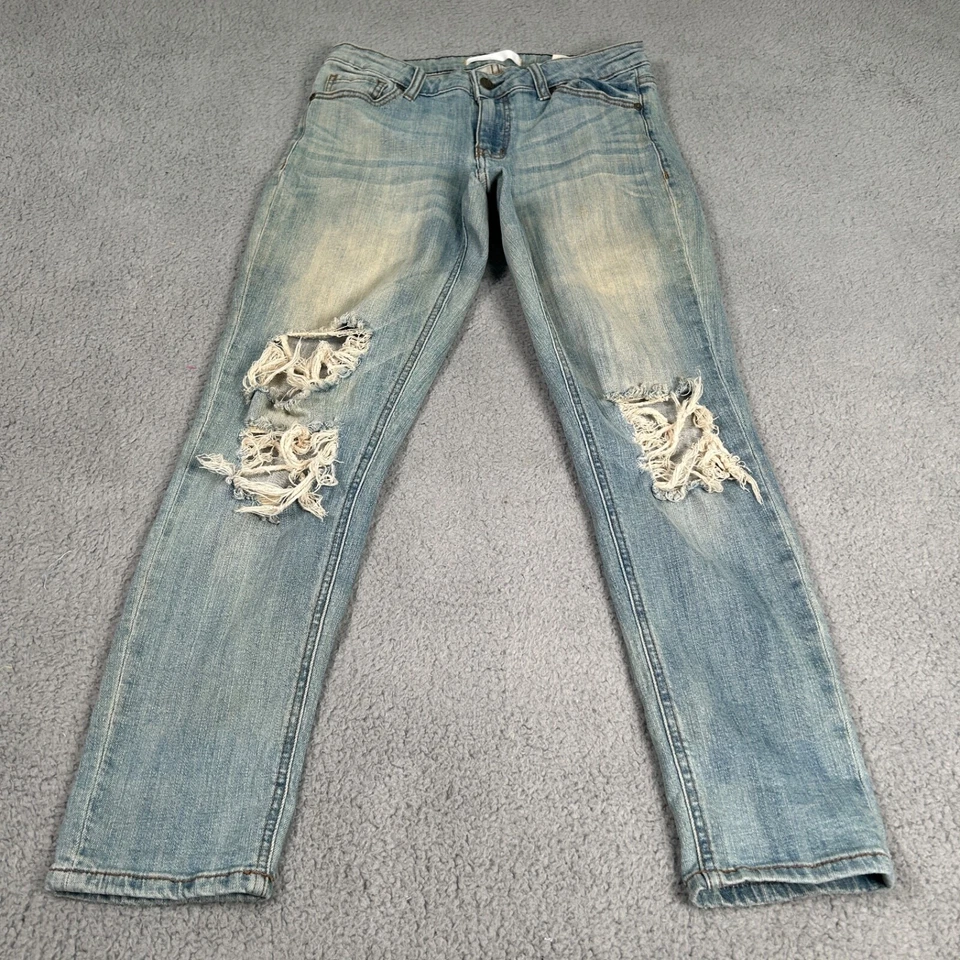 Jeans Eunina Boyfreend para mujer 5 azules denim desgastados destruidos tiro bajo recortados Foto 3 de 4