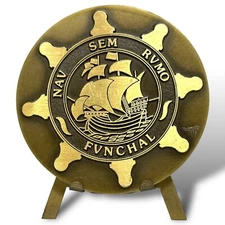Vintage Medal Bronze Plaque Funchal Madeira Portugal Ship NAV SEM RUMO EUC