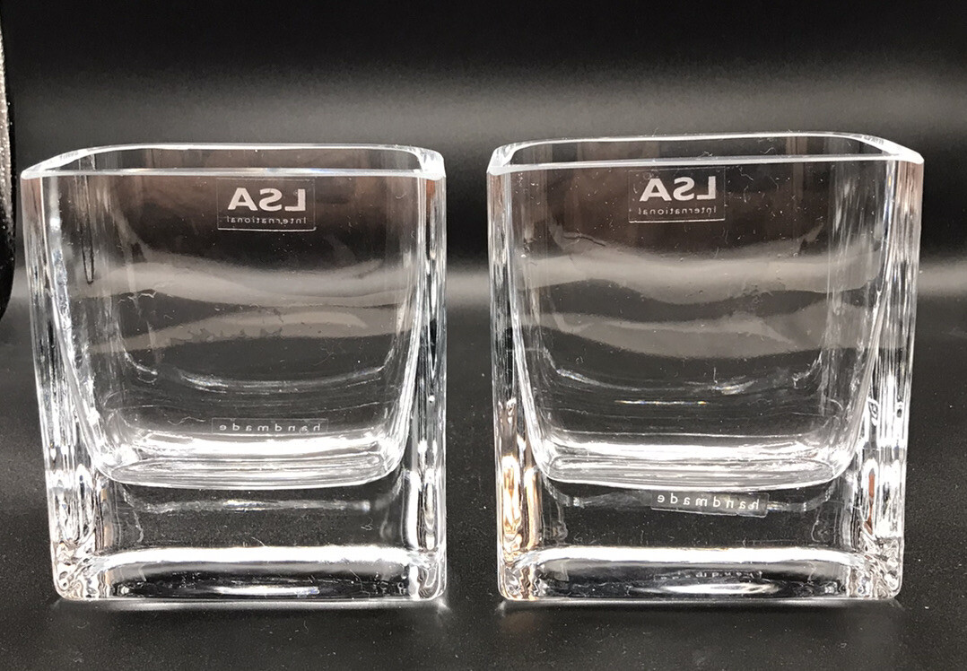 Pair of Crystal Vases POLAND LSA INTERNATIONAL FlatBacked Mouth Blown with TAGS eBay