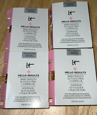 X4 IT Cosmetics HELLO RESULTS Baby-Smooth Glycolic Peel +Caring Oil .14oz/4mL Ea