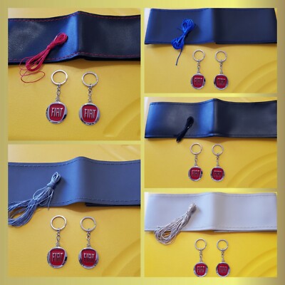 1 steering wheel cover and 2 Fiat sewing keychains black, red, blue, grey, beige BEAUTIFUL