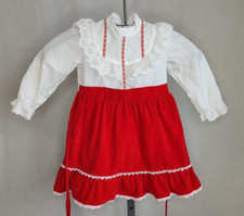 Vintage Sears Winnie the Pooh Girls Dress Sz 6 Red White Lace Trim Long Sleeves