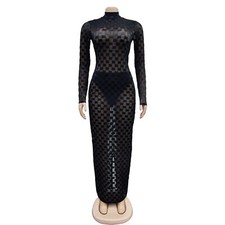 NEW Women Sheer Mesh Long Bodycon Back Split See Through Cocktail  Party Dress P