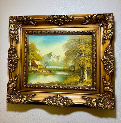 Vintage Landscape Painting Signed  B. Peters  - Ornate Gold Frame (1970s).