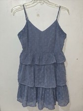 Altar'd State Mini Dress Womens Medium Blue Spaghetti Sweetheart Tiered Sundress