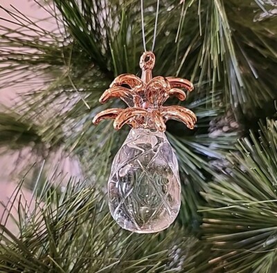 Crystal Pineapple Ornament /Adornment Gold Leaves 2.5''