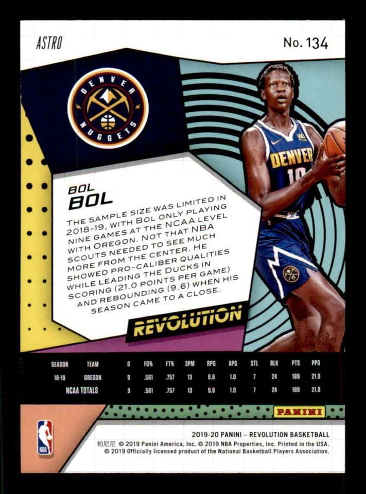 2019-20 Panini Revolution Astro #134 Bol Bol Nuggets Rookie MINT (ref 0057) - Image 2 of 2