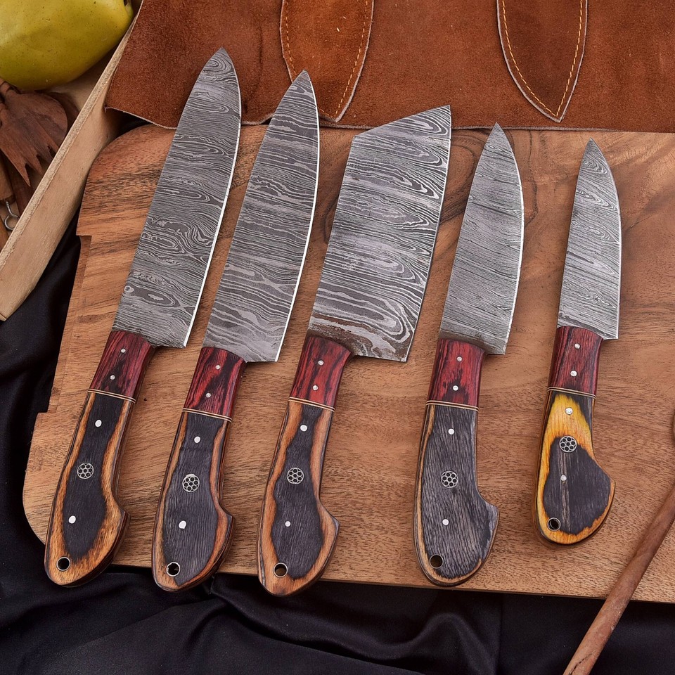 Custom Handmade Damascus Steel Chef Knife Set Kitchen BBQ Knives W