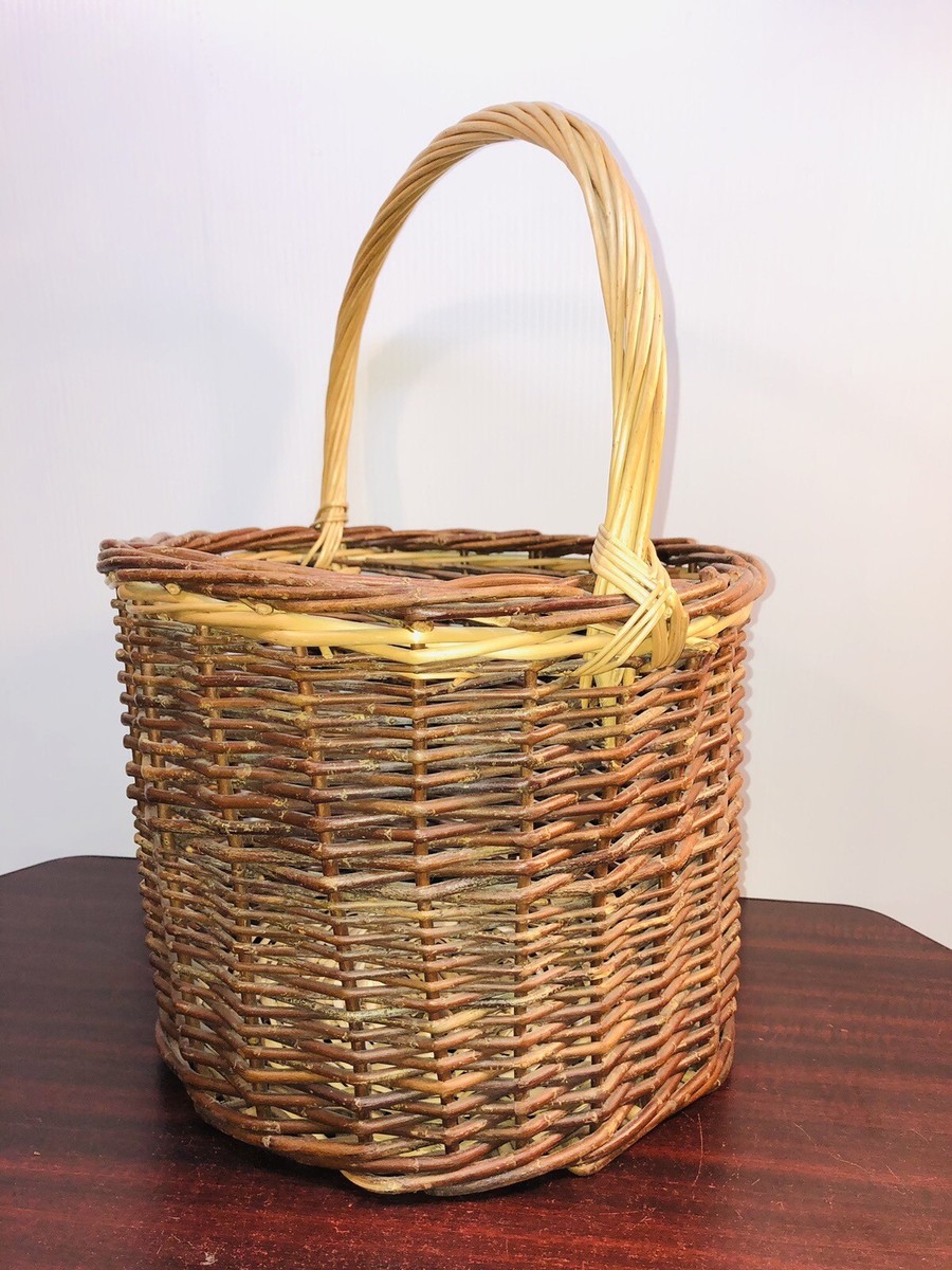 ❋Antique　Basket❋　希少 Huge 14” x 19” Tall Antique Primitive Apple Fruit Gathering Basket