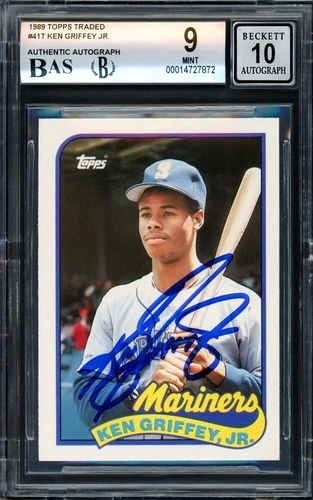 KEN GRIFFEY JR AUTOGRAPHED 1989 TOPPS TRADED RC BGS 9 GEM 10 AUTO BECKETT 209228