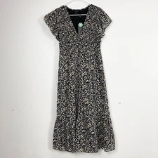 Rails Midi Dress Womens Medium Black Mini Floral Clementine Smocked Prairie NWT