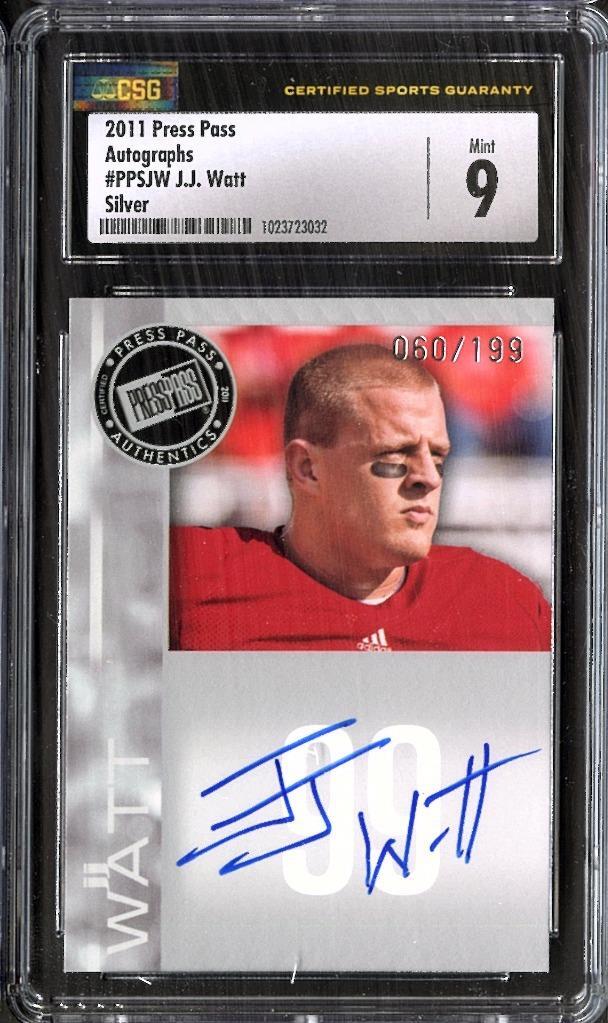 JJ Watt Press Pass Autographs #PPSJW Silver