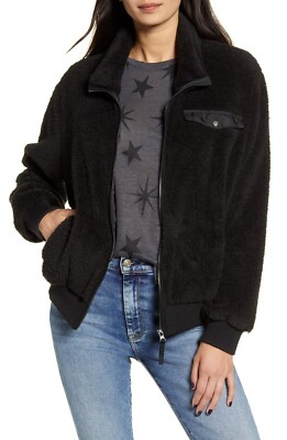 RAILS Austin Fleece Fluffy Black Zip Front  Teddy Jacket Women Large