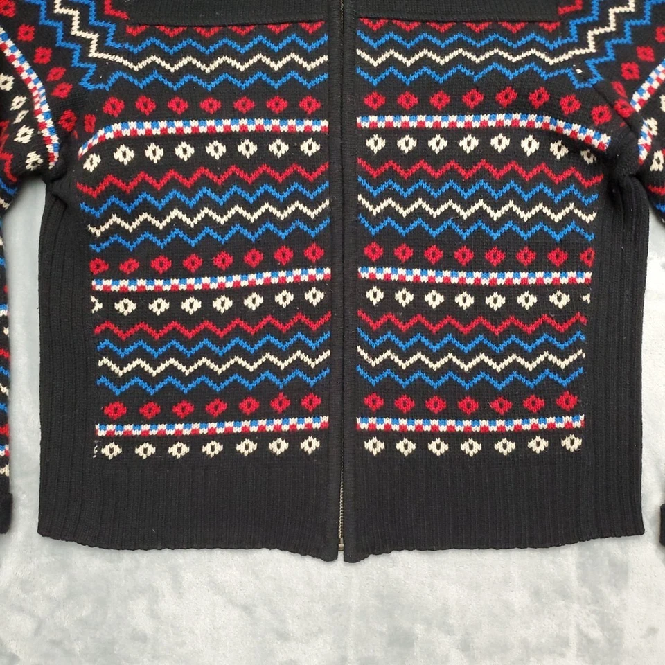 Suéter de lana vintage para mujer grande negro 90 % lana de cordero Fair Isle nórdico geométrico Foto 3 de 4