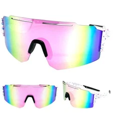 Oversized RETRO SPORTY WRAP AROUND Shield Cycling SUN GLASSES Large White Frame