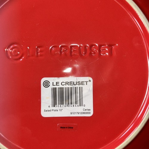 set of 3 LE CREUSET RED/CERISE Salad PLATES 10 Inches OMBRÉ RIM CHERRY - Picture 14 of 18