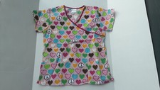 Just Love pink scrubs top with peace sign and heart print size M