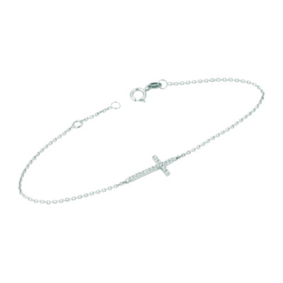 0.08 Carat Natural Diamond Cross Bracelet G SI 14K White Gold 7''