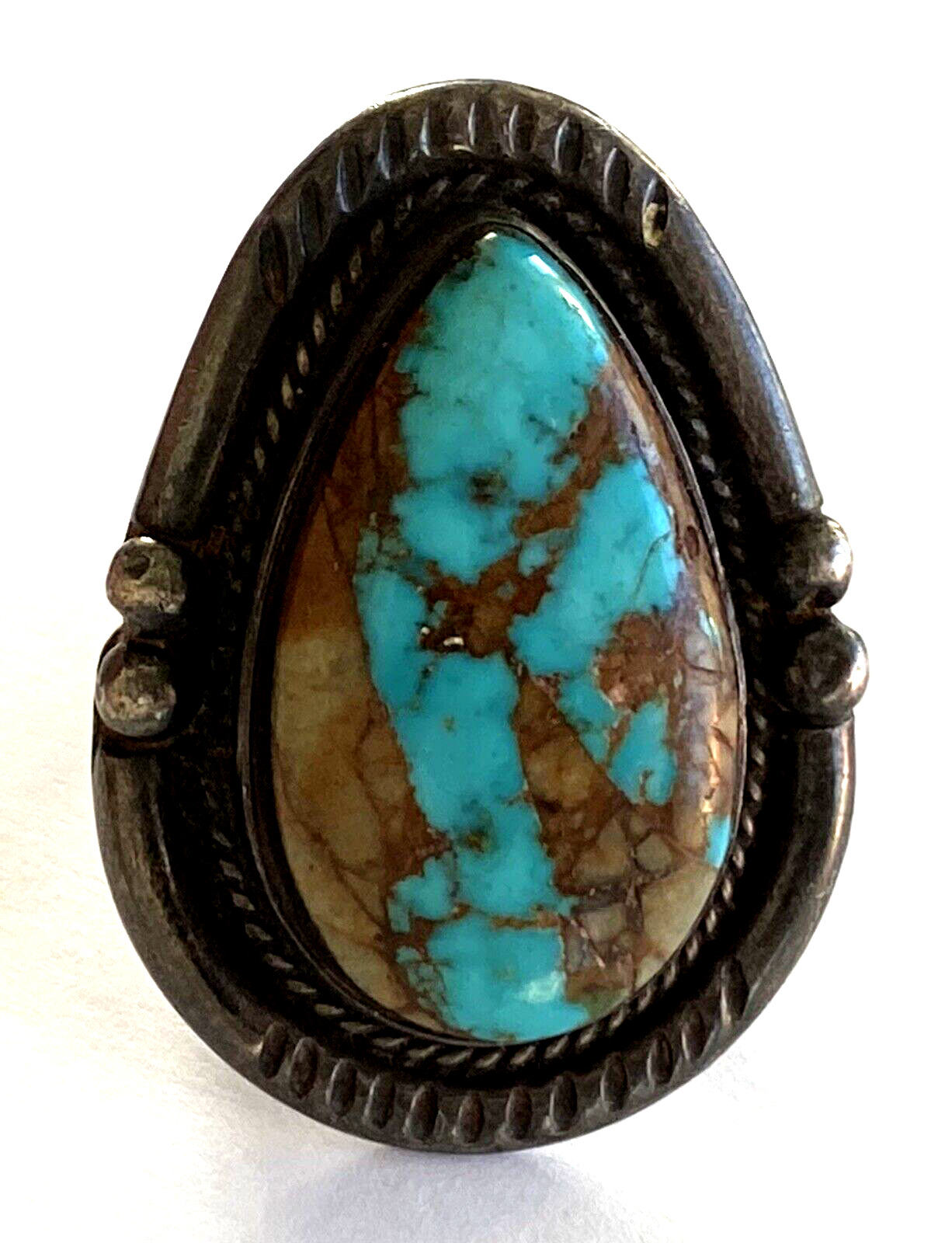 Vintage Turquoise Native American Men's Ring Ster… - image 8