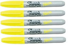 Sharpie Fine Permanent Marker Pen Neon Yellow 5 Pack
