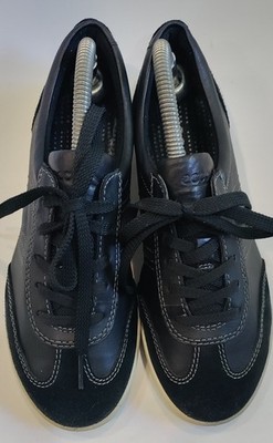 Ecco Damen Leder und Wildleder schwarz Schnürschuhe Turnschuhe UK Größe 3,5 EU 36 sehr guter Zustand