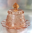 Mosser Pink Grape Cable Covered Cheese Dish Depression Style Glass Plate