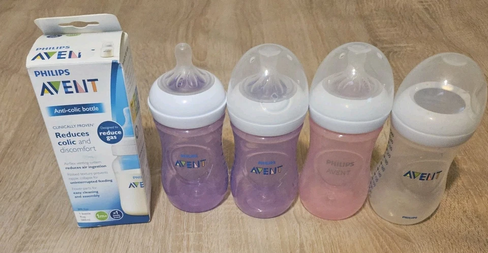 Lote de 11 biberones Philips Avent cuello ancho 4 oz y 9 oz rosa púrpura transparente Foto 2 de 4