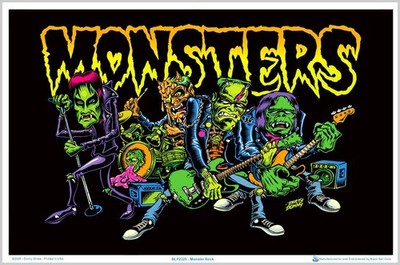 Monster Rock by Dirty Donny Flocked Blacklight Poster - 35.5'' x 23.5'' Laminated