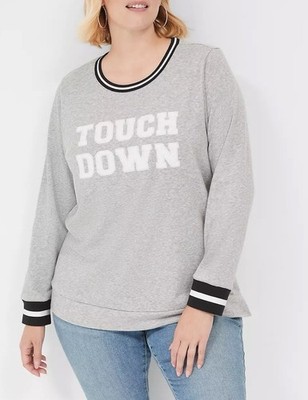 Lane Bryant Women's Crew Neck TOUCH DOWN Football Sweatshirt Gray Size 18/20 NEW