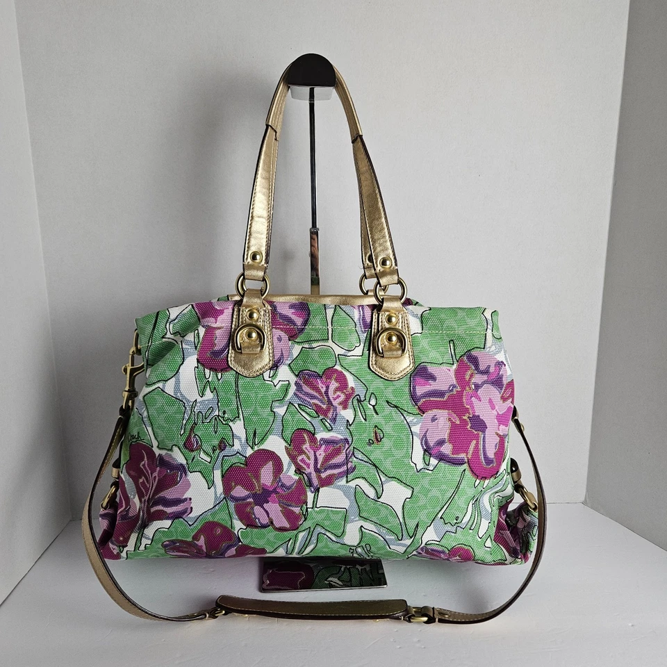 Coach Ashley Iris Floral Lavender Bag – Gold Metallic Trim – 15” x 10.5” x 3.75” - Image 4 of 4