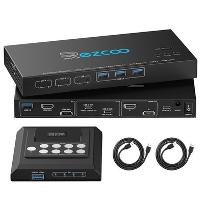 4K@120Hz 8K@60Hz HDMI 2.1 KVM Switch Dual Monitor 2 PCs USB 3.0 EDID SPDIF