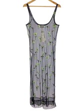 GANNI Embellished Mesh Slip Dress 34 Polyester BLK F7570