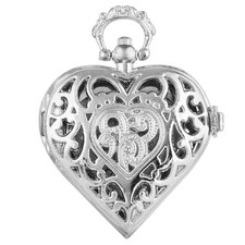 Women's Vintage Heart Pocket Watch Hollow Carved Quartz Necklace Gift for Her
