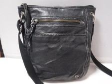 The SAK "Laurel" BLACK Pebbled LEATHER CROSSBODY SHOULDER BAG Adj. CANVAS STRAP