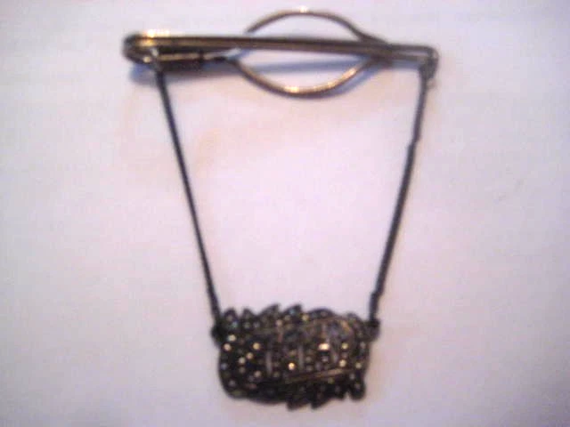 Iniciales de barra de corbata vintage de mediados de siglo Art Deco de ley y marcasita para hombre FJS Foto 2 de 3